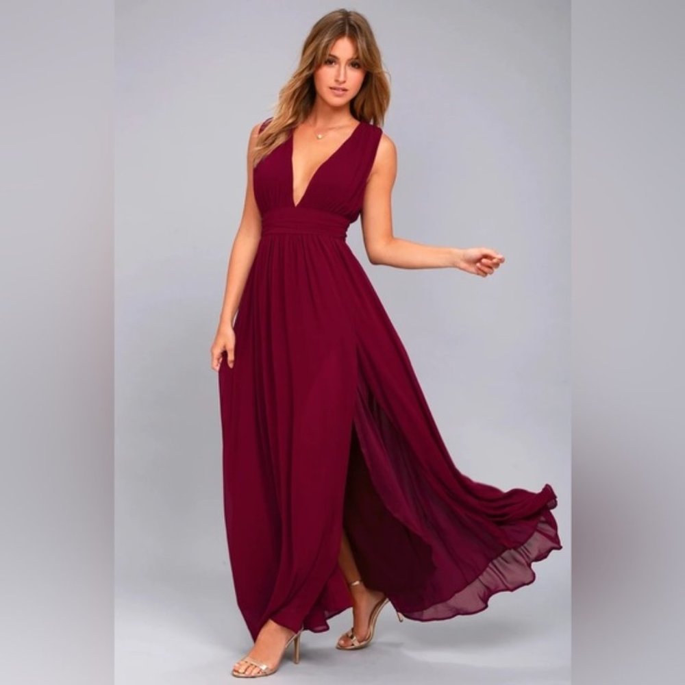 Lulu’s Heavenly Hues Chiffon Burgundy Maxi Dress